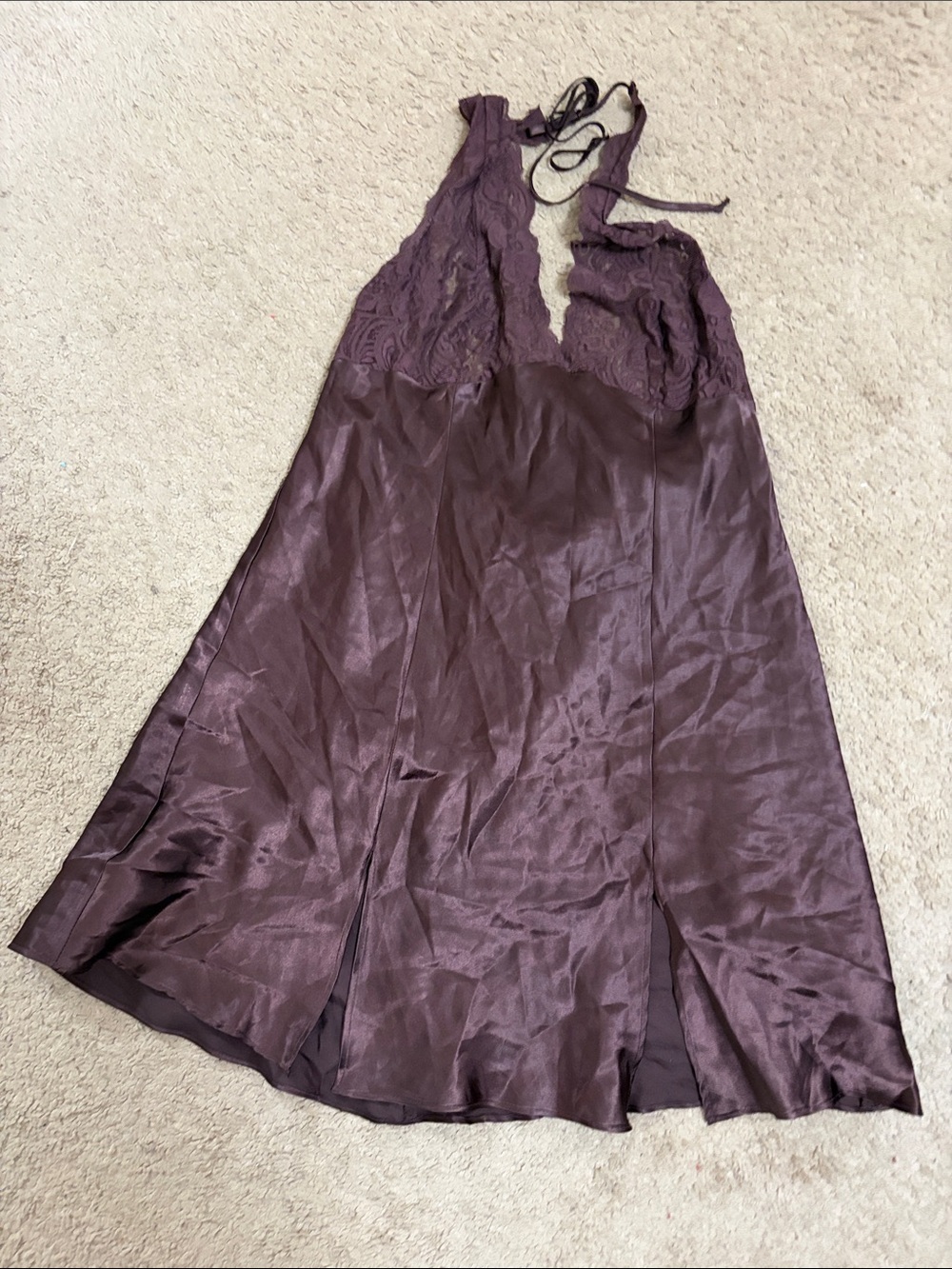 Frederick's of Hollywood Lace-Trim Satin Chemise - Plum